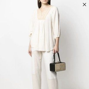 Mes Demoiselles Cream Crochet Knit Embroidered Bohemian Top